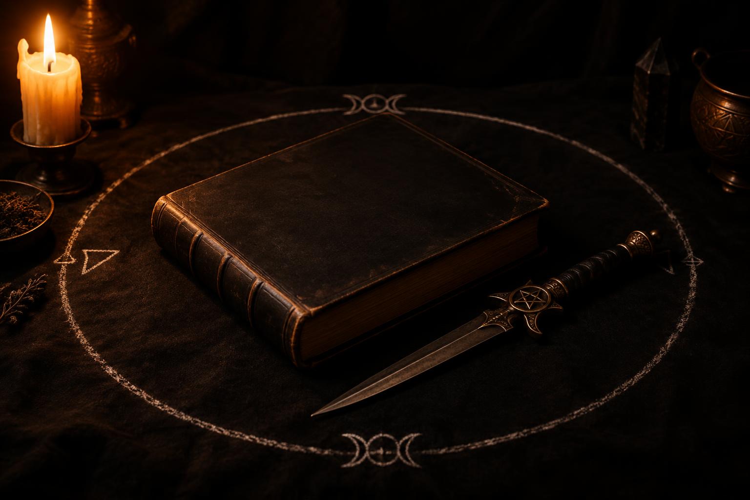 A working laid out on dark cloth inside a chalk circle