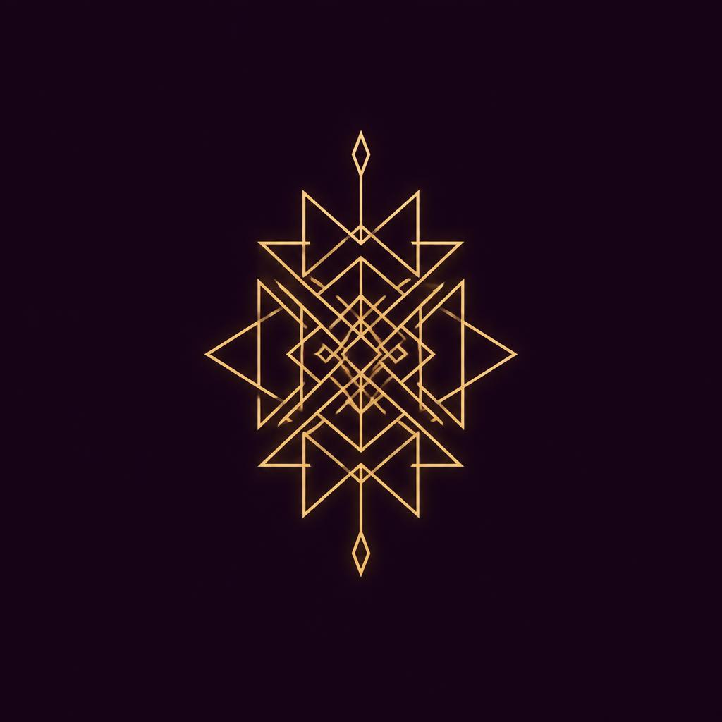A dense, symmetrical knot of straight strokes forming no letter of any alphabet