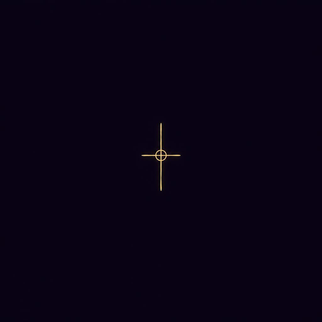 A single thin gold upright rod crossed by a short horizontal bar, with one small open circle at the crossing